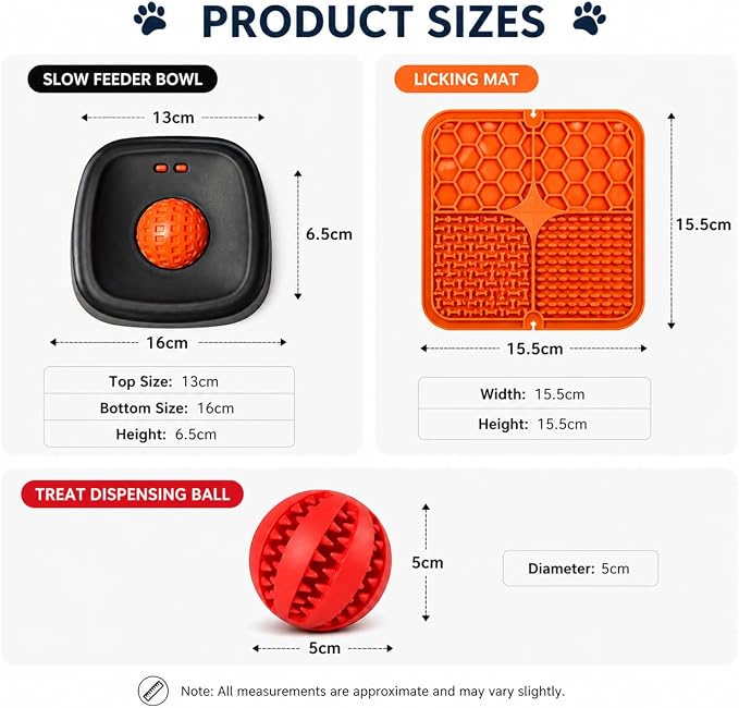 3-in-1 Slow Feeder Dog Bowl Set with Lick Mat, Treat Dispensing Ball, Puzzle Toy Feeder, Non Slip Pet Food Dish, Lick and Roll Feeding Solution, Anxiety Relief, Small Breed Feeding Kit