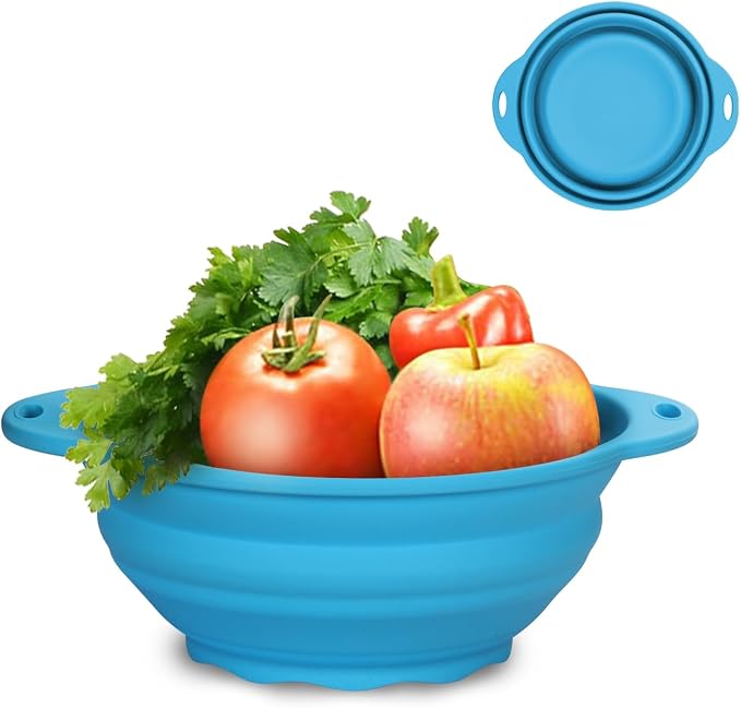 Collapsible Silicone Mixing Bowl - 1800ml(60 fl oz) - BPA Free, Dishwasher Safe, Non-Slip Base Salad Bowls for Kitchen, Camping & Travel (Blue)