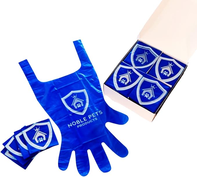 Noble Pets Dog Gloves - 8+ Ways to Use Them| Leak Proof | Extra Long Tie Handles | Eco-Friendly (Royal Blue, 80 gloves)