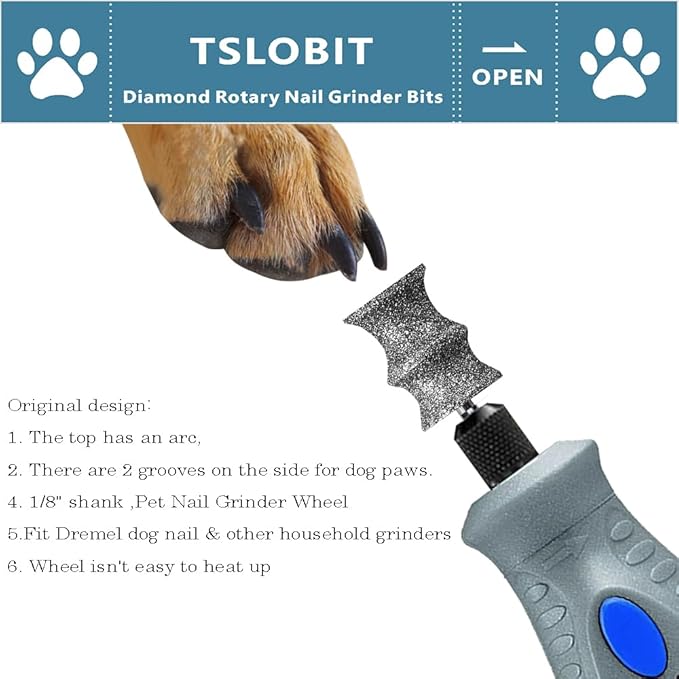 Diamond Dog Nail Grinder Attachment,1/8'' Pet Nail Grinder Wheel for Dog Nail Grinder, Diamond Rotory Bit for Dogs&Pets Nail Care (Large B+D)