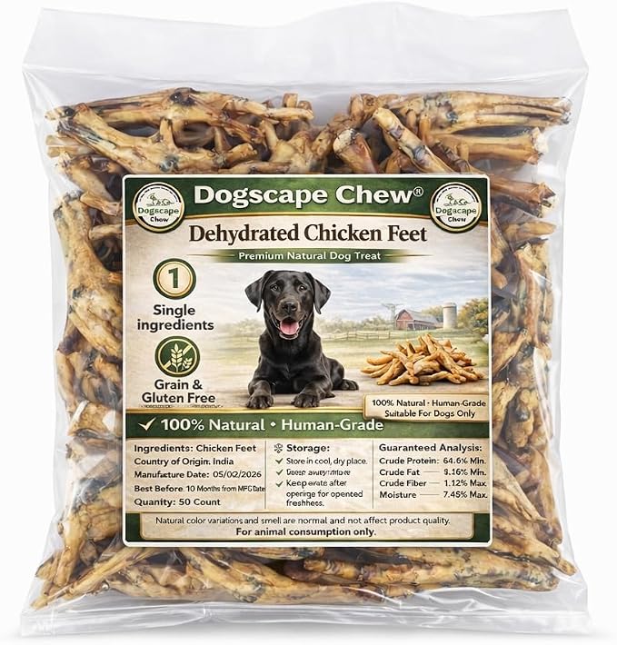 Dehydrated Chicken Feet Dog Treats, Natural Dental Chews for Dogs, 50 Pieces