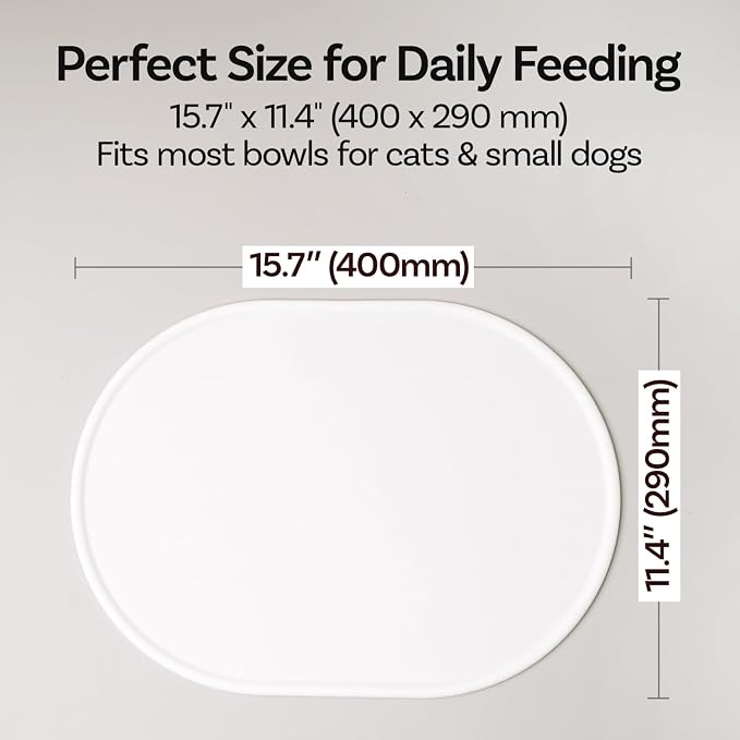 Silicone Pet Feeding Mat for Cats & Small Dogs, Non-Slip Waterproof Dog & Cat Bowl Mat with Raised Spill Edge, Made in Korea (Powder Pink, 15.7" × 11.4")