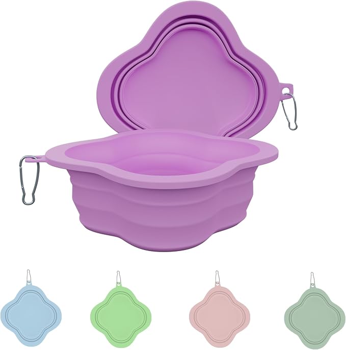 Dog Bowls Pet Collapsible Bowl Slow Feeder Outdoor, Dog Travel Bowls Portable Foldable Cat Water Dish Bowl for Pets Walking Parking Camping (Purple)