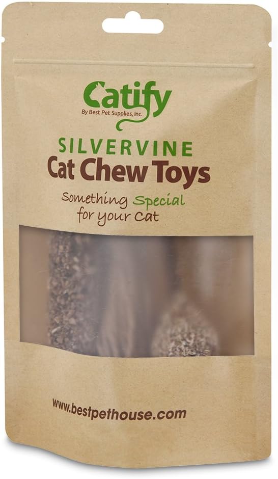 Best Pet Supplies Natural Silvervine Cat Chew Toy | Interactive Silver Vine Chewing Toys with Catnip Like Effect - Trio Lollipop, 2 Packs of 3, One Size