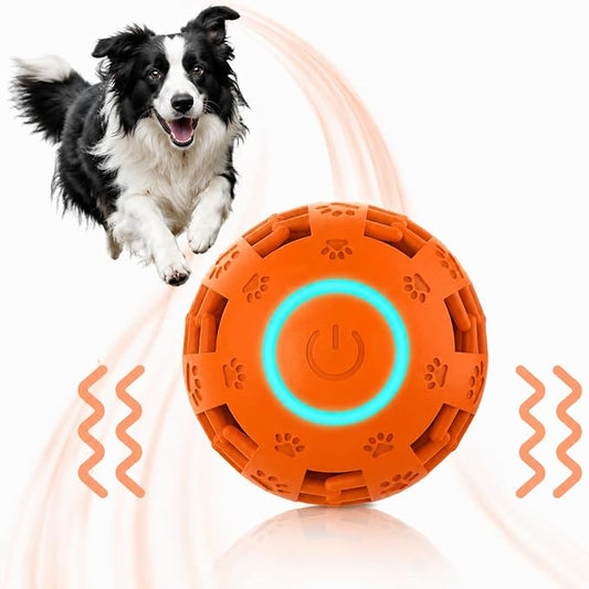 Interactive Dog Toy Ball, Durable Motion Activated Automatic Moving Ball for Small/Medium/Large Dogs, Rechargeable Dog Treat Ball with LED Lights, 2 Play Modes to Keep Your Dog Busy (Orange)