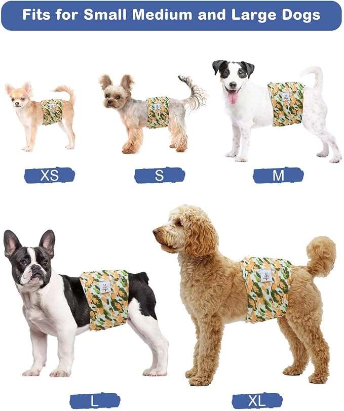 CuteBone Dog Diapers Male 4 Pack Puppy Wraps Reusable Doggie Belly Bands for Male Dogs Small Medium Large