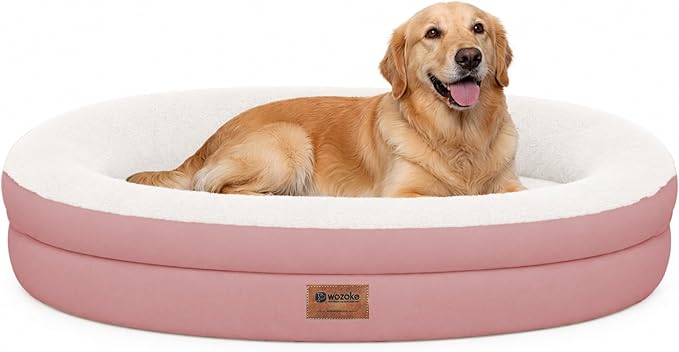 Orthopedic Dog Bed for Large Dogs, Waterproof Dog Bed for Large Size Dogs with Bolsters, Egg Crate Foam Sofa Bed with Washable Removable Cover & Non-Slip Bottom, Pink