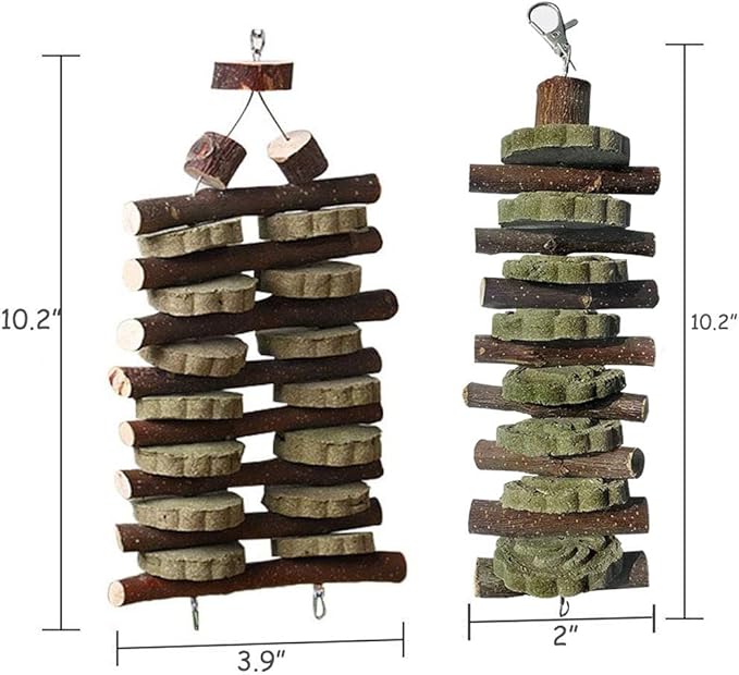 Hamiledyi Bunny Chew Toy for Teeth,Guinea Pig Natural Organic Fruitwood Sticks with Grass Cake Chewing/Improve Dental Health,12Pcs Rabbit Cage Mats Small Animal Plastic Feet Pads Floor Mat for Pet