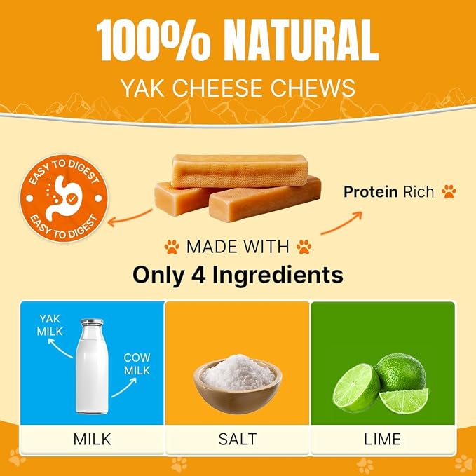 Tibetan Dog Chew Yak Cheese Sticks (4 Large Chews) - Natural Handmade Treats for Large Dogs, Long-Lasting, Easy to Digest with No Additives, Rawhide, Grains, or Gluten, Perfect for Aggressive Chewers