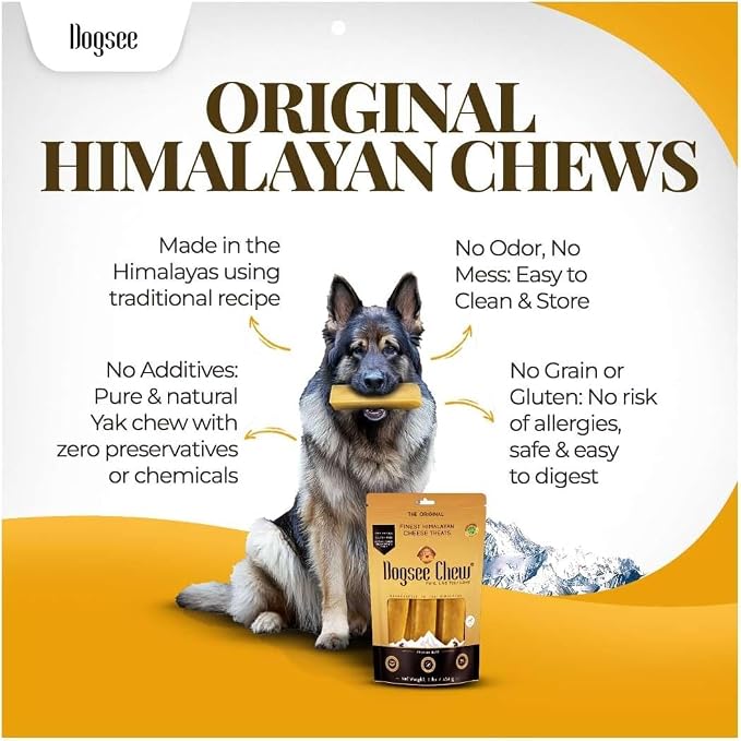 Dogsee Original Himalayan Yak Chews for Dogs (Medium - 4 Bars) .100% Natural, 60% Protein, Dog Treats for Medium Breed Dog Chews Long Lasting for Aggressive Chewers