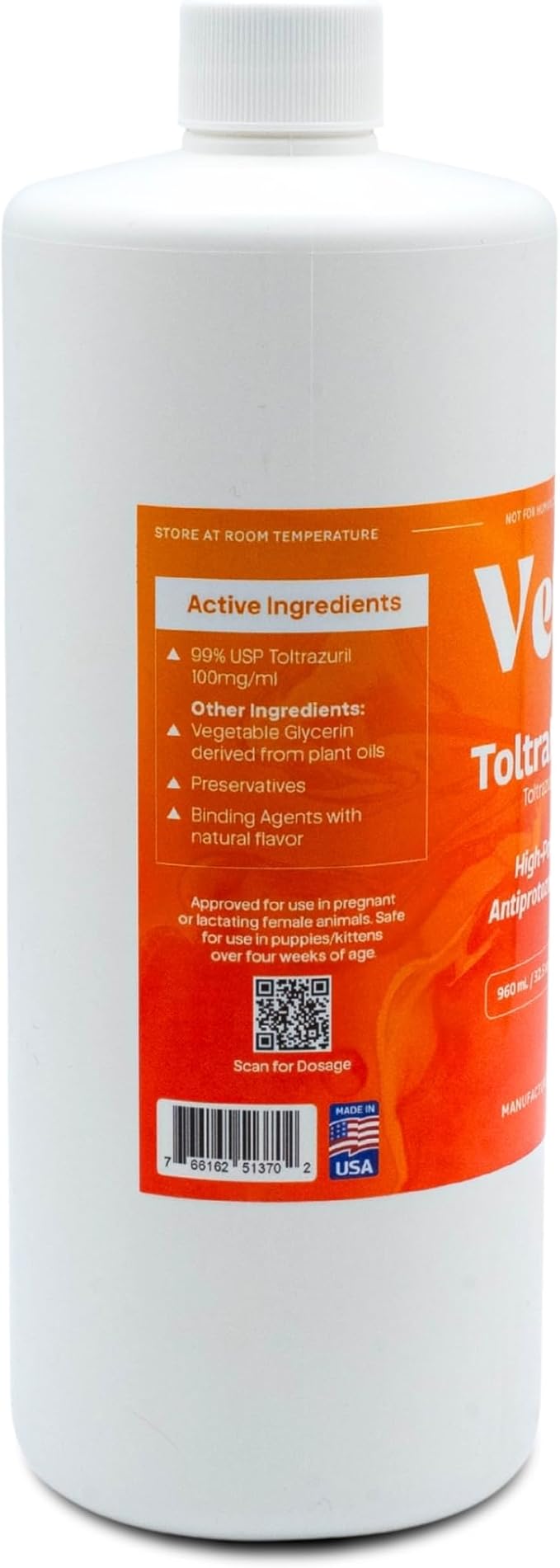 Toltrazuril 10.0% for Horses, Dogs, Cats, 960mL/32.4Ounce, for Non-Food Chain Animals, Alfalfa