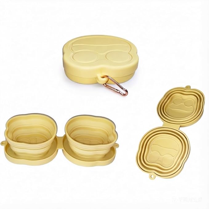 Portable Collapsible Dog Bowl, 2-in-1 Foldable Pet Feeding & Water Dish with Carabiner Lightweight Travel Bowl for Dogs & Cats, Perfect for Walking, Hiking, Camping (Yellow)