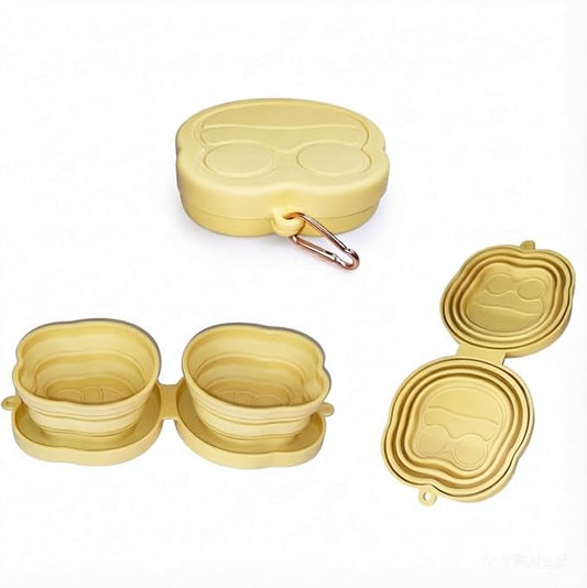 Portable Collapsible Dog Bowl, 2-in-1 Foldable Pet Feeding & Water Dish with Carabiner Lightweight Travel Bowl for Dogs & Cats, Perfect for Walking, Hiking, Camping (Yellow)