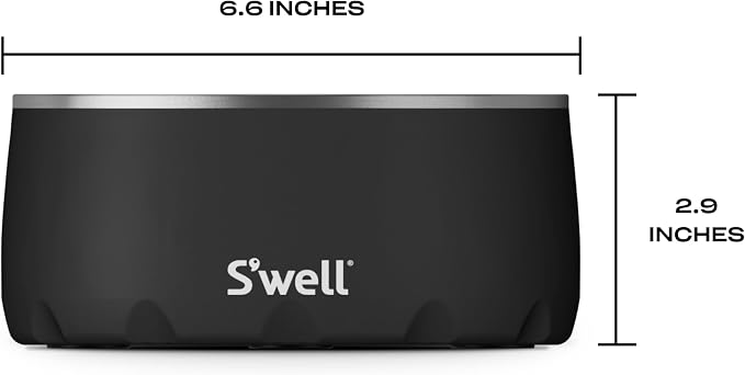 S'well Stainless Steel Pet Bowl, 32oz, Onyx, for Small to Medium Size Dogs, Mess Free Design with Non Slip Rubber Bottom, Dishwasher Safe, BPA Free