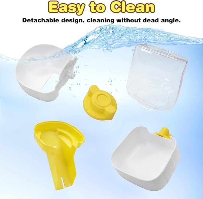 kathson Automatic Rabbit Feeder and Waterer Set, Gravity Pet Food Water Dispenser Bunny Pellet Feeder Small Animal Feeding & Watering Supplies for Guinea Pig Ferret Crate Accessories (Yellow)