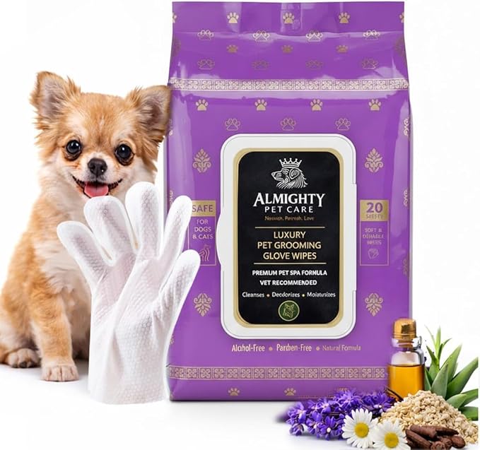 Premium Pet Grooming Glove Wipes for Dogs & Cats, 3X Thick No-Rinse Bathing Gloves, Hypoallergenic Deodorizing Paw & Body Cleaner, Natural Extracts to Hydrate & Nourish, 20 Count, Coconut Scent