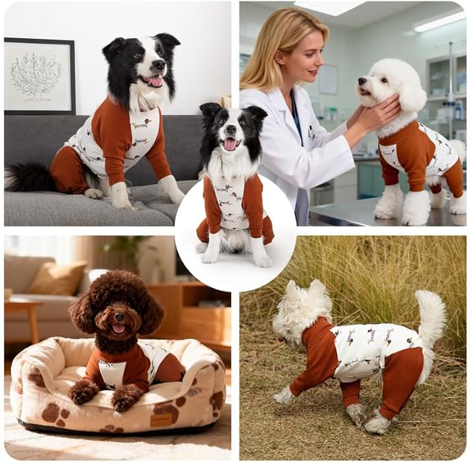 Dog Recovery Suit After Spay-Prevents Lick & Shed (Brown,3XL) | Soft, Breathable cotton onesie protects abdominal surgical areas by preventing licking,scratching,and shedding