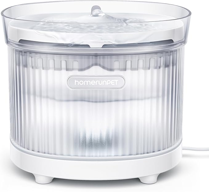 HomeRunPet Cat Water Fountain with Wireless Pump, Porcelain-Tray Pet Water Fountain Indoor, Detachable Design for Easy Cleaning, Ultra Quiet Cat Water Bowl, Filter Included, 2L/68oz