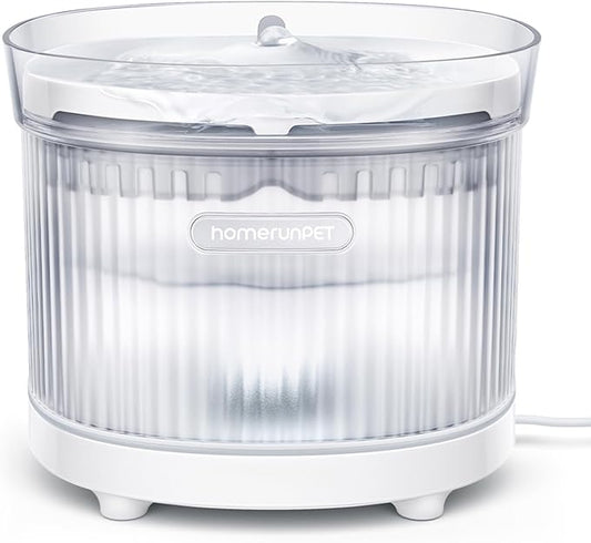 HomeRunPet Cat Water Fountain with Wireless Pump, Porcelain-Tray Pet Water Fountain Indoor, Detachable Design for Easy Cleaning, Ultra Quiet Cat Water Bowl, Filter Included, 2L/68oz