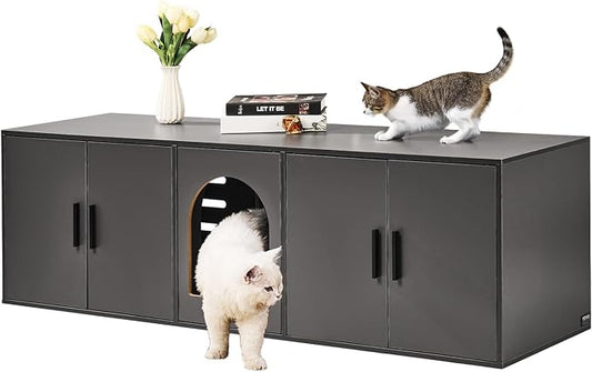 VEVOR Cat Litter Box Enclosure for 2 Cats, Litter Box Furniture Hidden with Double Rooms, Wooden Cat Box Cabinet Fit Most of Litter Box