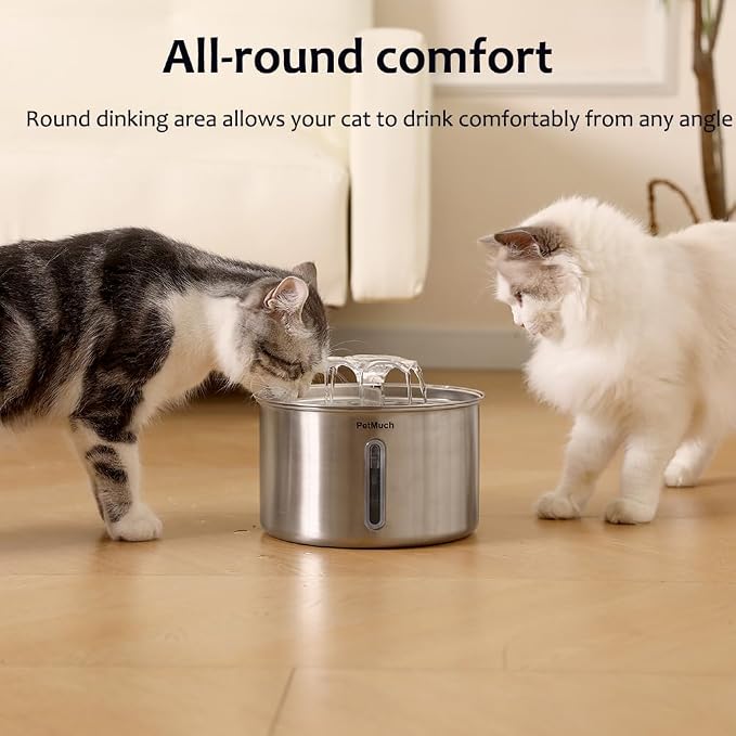 Stainless Steel Cat Fountain, 102 oz/3L Automatic Pet Fountain for Cats and Small Dogs, Ultra-Quiet Pump with White LED Light, Water Level Window