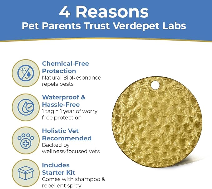 Dog & Cat Flea Collar Tag. All Natural Flea and Tick Prevention with BioResonance Technology Lasts Up to 12 Months. No Pesticides. Safe Non-Toxic Flea Tag .Attach to Collar/Works Without Chemicals