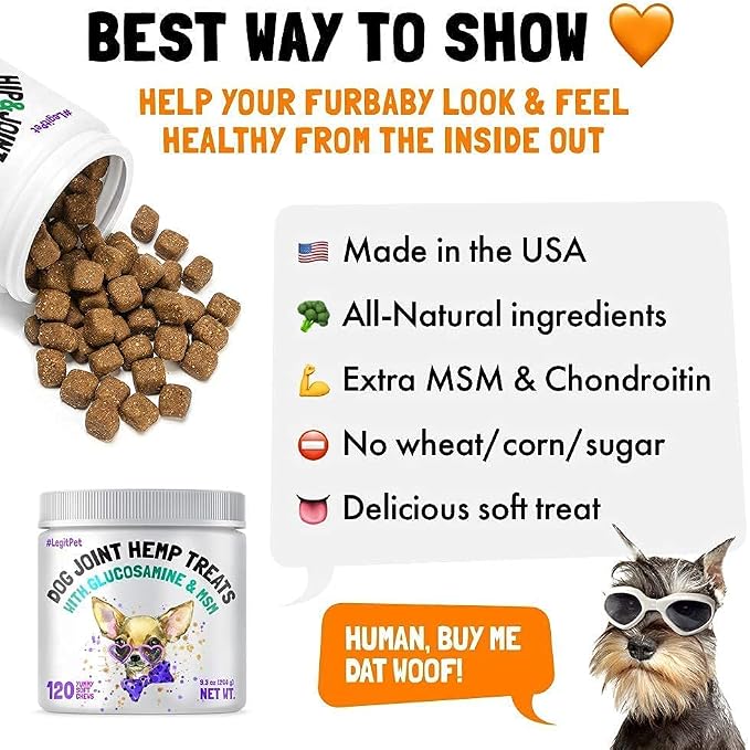 LEGITPET Calming Hemp Treats for Dogs 120 Soft Chews and Hemp Hip & Joint Supplement for Dogs 120 Soft Chews Bundle - Natural Pain Relief and Mobility - Dog Anxiety Relief - Made in USA