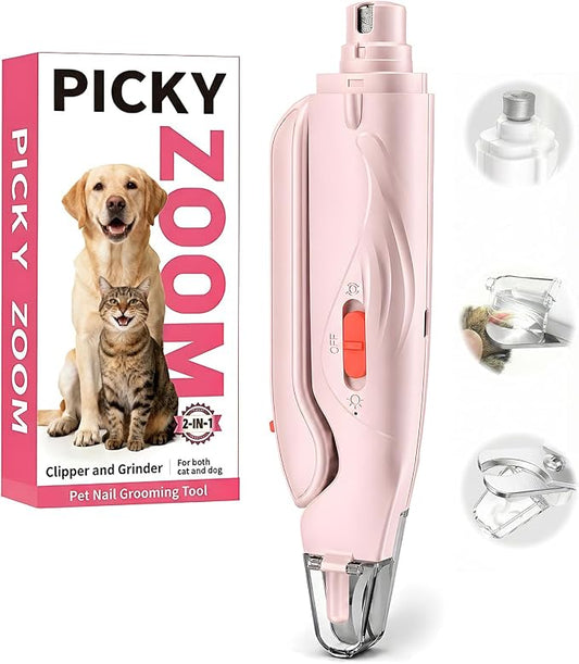 2-in-1 Dog & Cat Nail Clippers and Grinder with Light – Safety Guard to Avoid Overcutting, Sharp Blade, Painless Quiet Pet Nail Claw Trimmers, Professional Grooming Tool for Large Small Pets