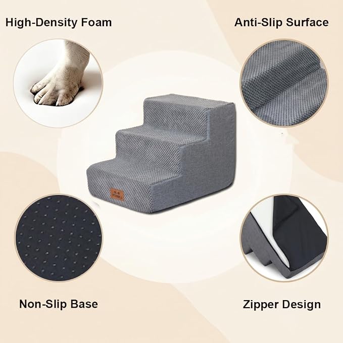 2 Pack Dog Stairs for Small Dogs 3-Step Pet Stairs for Bed Couch Chair Stool Non-Slip Pet Steps for Puppy Small Dogs Cat Older Pet Grey 13.6" H