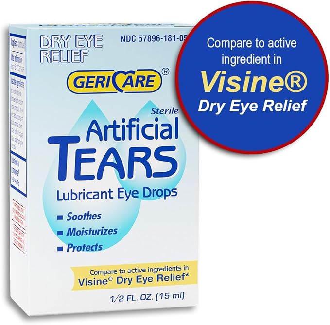 GeriCare Artificial Lubricating Tears, Soothing Eye Hydration Drops - Long Lasting Eye Lubricant Formula, 0.5 fl oz Bottle (15ml) (Pack of 3)