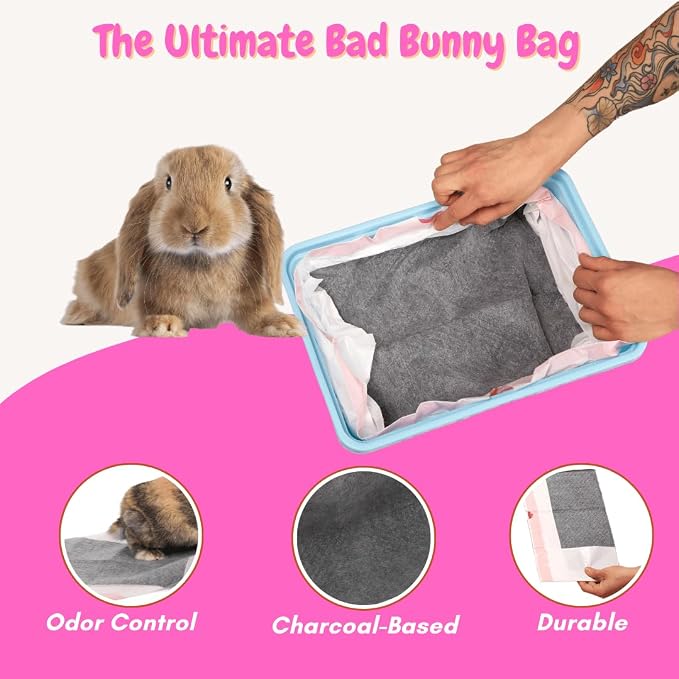 HoppScotch.bun Rabbit Litter Box Liners, Litter Mat with Actived Carbon for Odor Control, Disposable Poop Bags for Bunnies and Small Animals (Large) (Pack of 2)