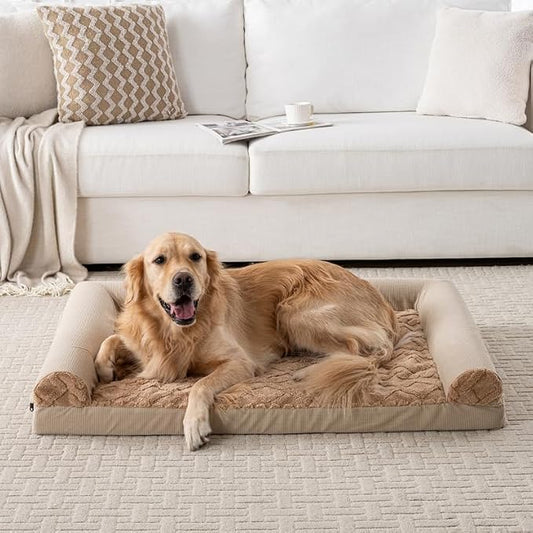Dog Bed, U-Shaped Couch-Style Pet Bed with Waterproof Cover, Removable Washable Cover, for All Dog and Cat Breeds (Brown, 48" x 35" x 6.5")