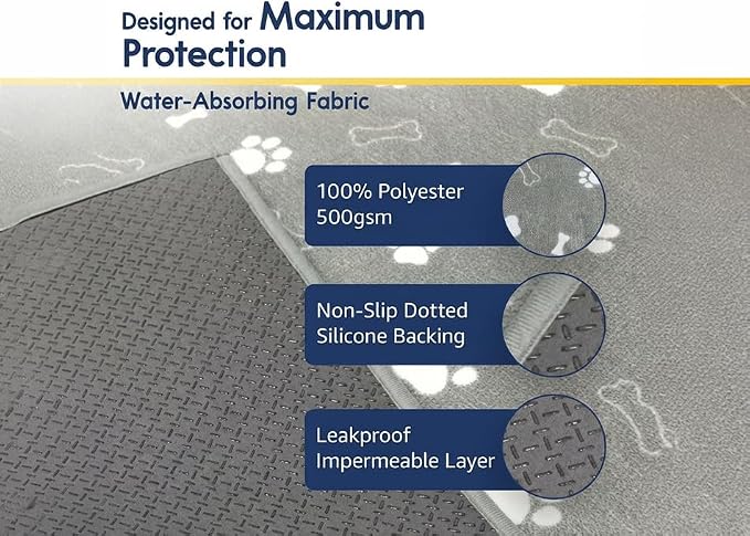 Muddy Mat® Washable Pee Pads for Dogs, Super Absorbent Reusable Puppy Pads–100% Waterproof Pee & Potty Training Pads for Pets, Non-Slip Dog Pads for Crates, Playpens and Floors - 4 Pack, Grey 18"x24"