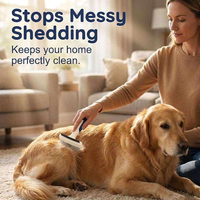 2026 Newly Upgraded 2-in-1 Dual-Sided Pet Grooming Tool for Shedding, Deshedding & Dematting Comb with Movable Stainless Steel Teeth and Curved Blade, Ideal for Cat & Dog Owners