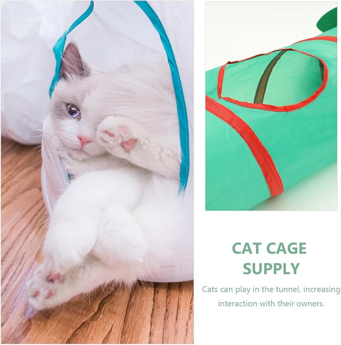Christmas Tree Cat Tunnel Toys, 22" Foldable Indoor Cat Maze Tunnel with Crinkle Bell Ball for Kittens Puppy Small Pets Playing (Christmas Tree)