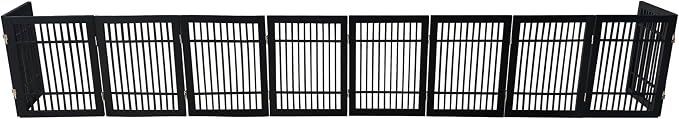 Urnporium Pet Dog Gate Freestanding, Strong Durable Folding Wooden Fence, Portable Acacia Hardwood Safety Barrier for Indoor & Outdoor Use (Black Pet Gate, 10 Panel 24" Tall)