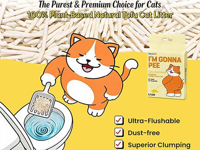 Natural Tofu Litter 11.4LB(5.7lb x 2pack) Korea Brand,Flushable,Dust Free,Less Scattering,Ultra Absorbent and Fast Drying,Solubility in Water,Cat Litter Clumping, I'm Gonna Pee