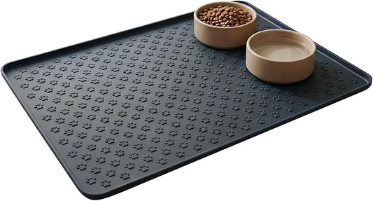 Silicone Dog Food Mat, 100% Waterproof Pet Feeding Mat with Raised Edge, Non-Slip Bowl Placemat for Cats & Dogs, Pets Accessories, 23.6” x 15.9”