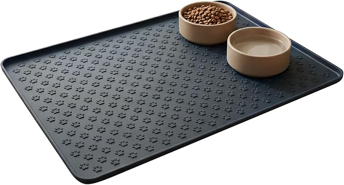 Silicone Dog Food Mat, 100% Waterproof Pet Feeding Mat with Raised Edge, Non-Slip Bowl Placemat for Cats & Dogs, Pets Accessories, 21.5” x 15.4”