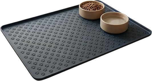 Silicone Dog Food Mat, 100% Waterproof Pet Feeding Mat with Raised Edge, Non-Slip Bowl Placemat for Cats & Dogs, Pets Accessories, 18.3” x 11.4”