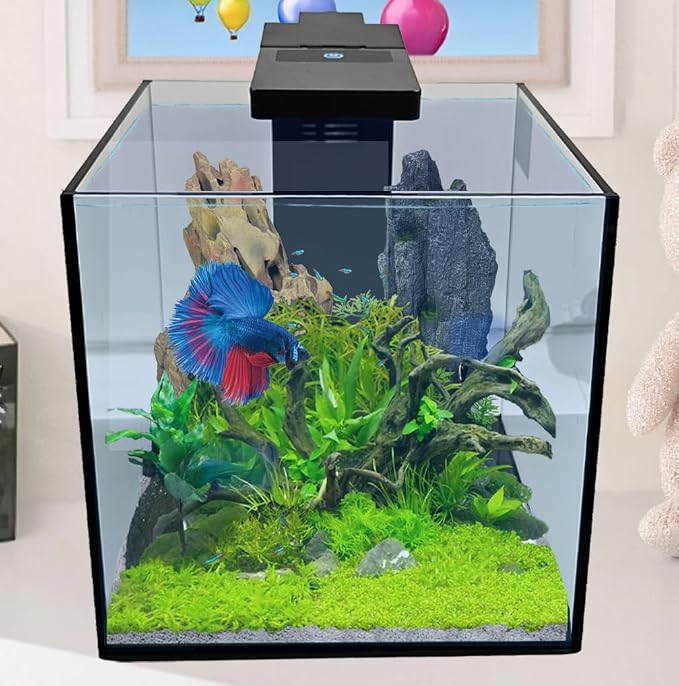 Level One Pets 3 Gallon Mini Betta, Small Fish Aquarium Kit - Includes Duo 2 in 1 Submersible Filter with LED Light