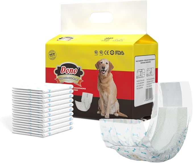 Dono Disposable Male Diapers for Medium Dogs, M, 40Count | Wetness Indicator, Super Absorbent, Leak Protection, For Excitable Urination, Incontinence, or Male Marking