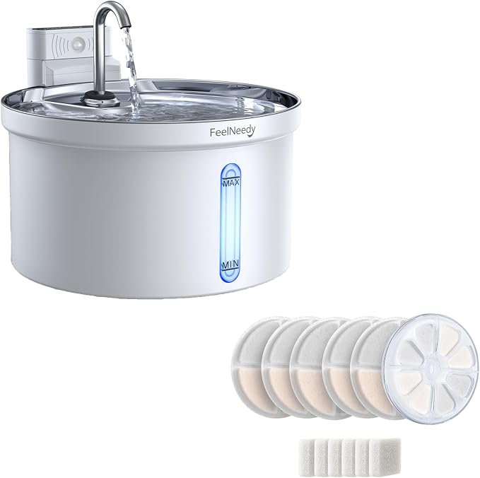 Wireless Cat Water Fountain, 3.5L Pet Water Fountain for Cats/Dogs with 6 Pack Filter+6 Park Pump Sponges Replacement