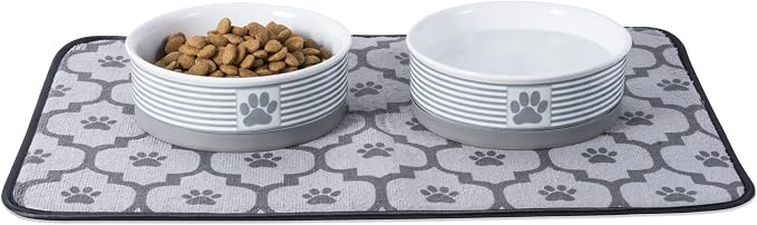 Bone Dry Paw & Patch Ceramic Pet Collection, Large Set, 7.5x2.4", Gray, 2 Piece