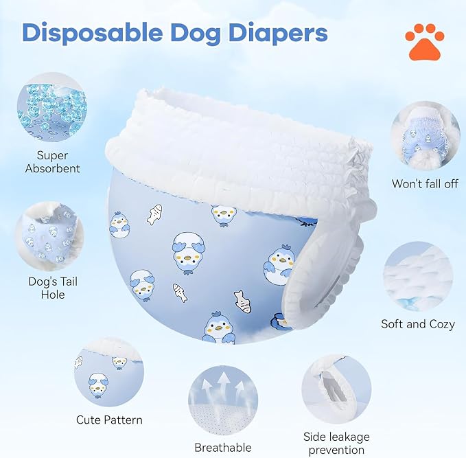 Disposable Dog Diapers Count Absorbent Soft Puppy Doggie Diapers for Female Dogs with Stretchy Waist Puppy Diaper in Heat Period Excitable Urination (M 30PCS)