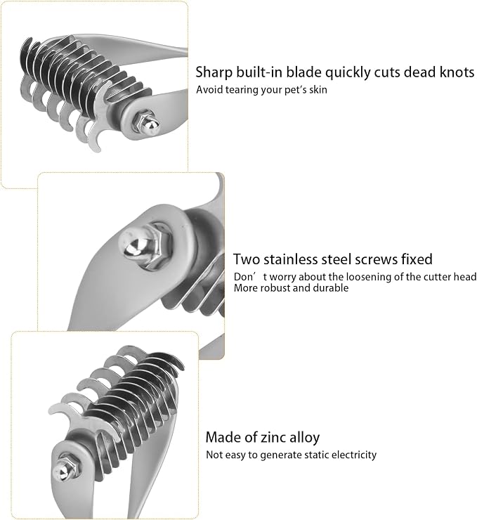 2 - Sided Pet Grooming Tool, Undercoat Rake for Dogs and Cats, Double - Headed Brush with Thinning and Dense Blades to Remove Loose Hair and Knots, Zinc Alloy Comb for Pup (Small Size)