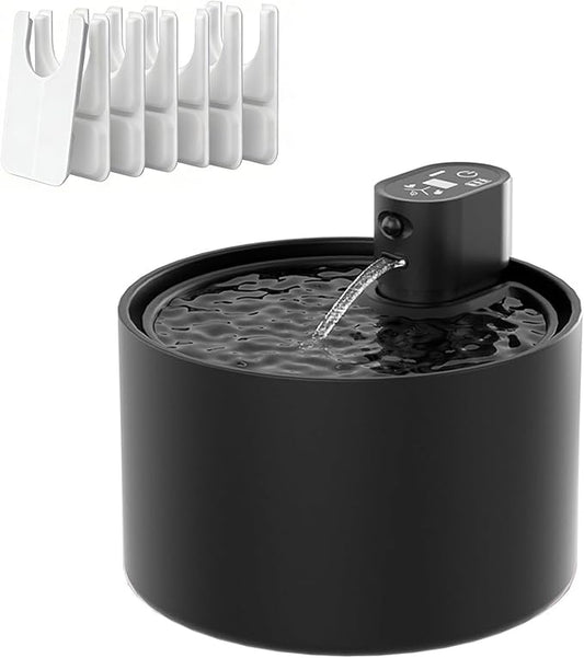 Cordless Ceramic Cat Water Fountain: 78oz/2.3L Automatic Super Silent Intelligent Sensor Cordless Pet Drinking Dispenser with 4000mAh Battery & 7 Filter Dog Water Bowl Dispenser - for Pets (Black)