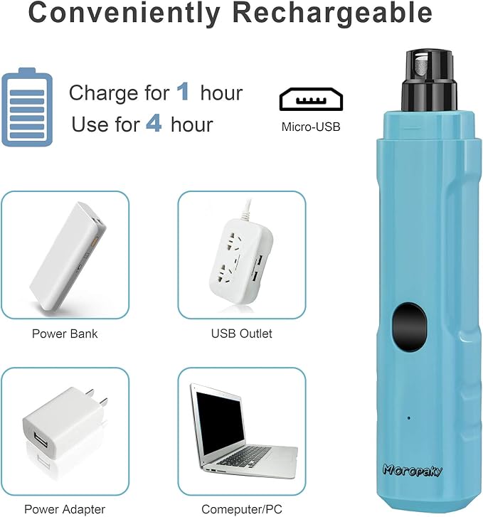 Moropaky Dog Nail Grinder Professional Electric Pet Nail Grinders 2-Speed Rechargeable Pet Nail Trimmer with LED Light Nail Grooming & Grinding for Large Small Medium Dogs & Cats