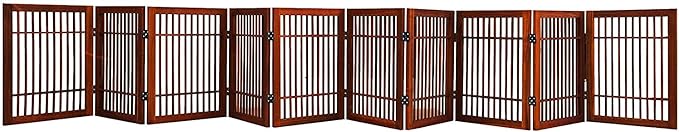 Urnporium Freestanding Wooden Dog Gate Foldable Indoor Pet Gate No Drill Expandable Barrier for Doorways Stairs Hallway Portable Wood Fence for Small Dogs & Puppies (Brown Pet Gate, 10 Panel 24" Tall)