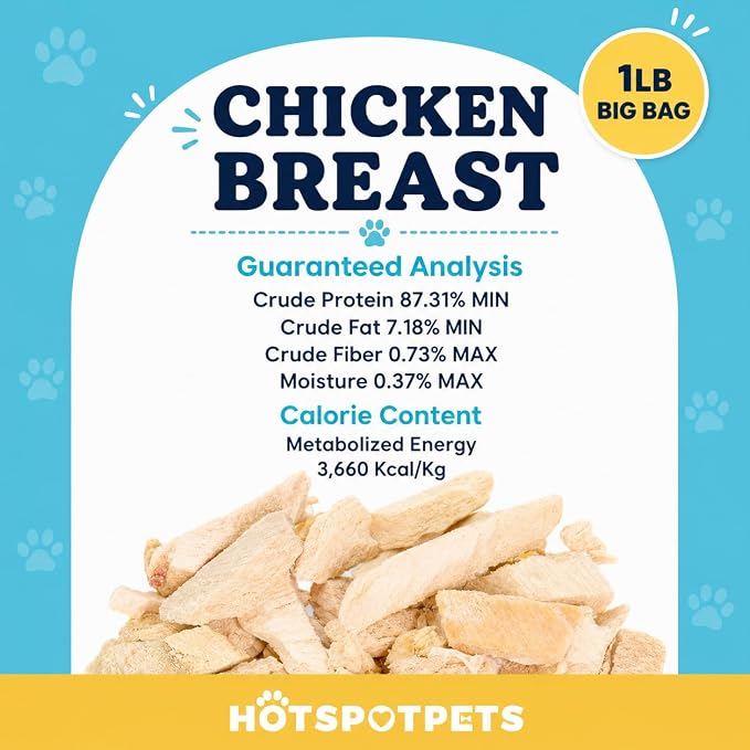 hotspot pets Freeze Dried Chicken Treats for Cats & Dogs -1LB Big Bag- USA Made- Healthy Single Ingredient-Resealable Bag, All Natural Grain-Free (Chicken Breast)- Perfect for Training, Topper & Snack